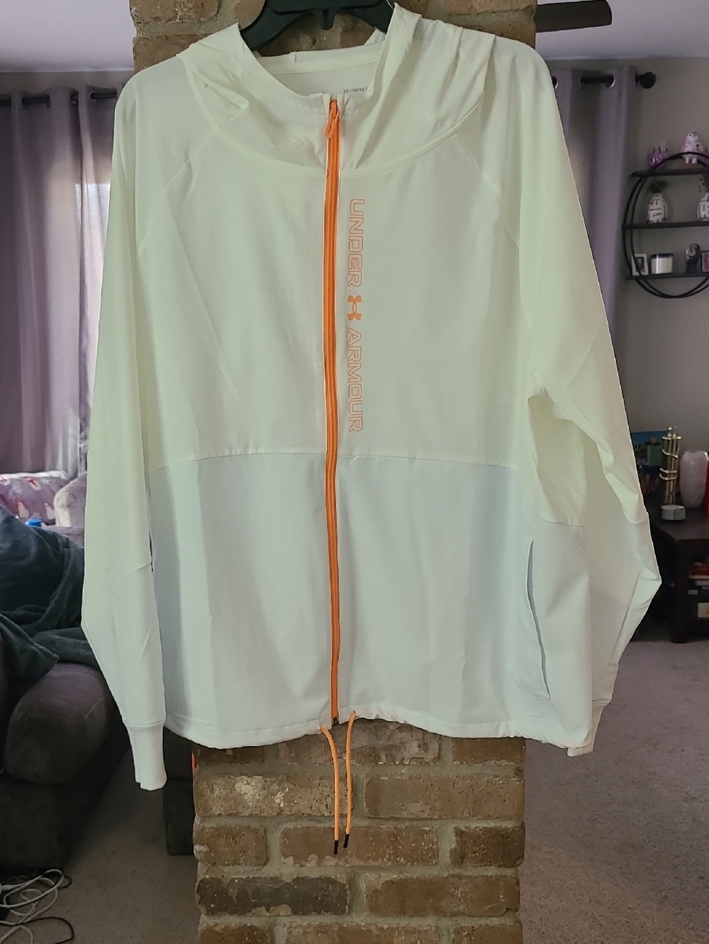 Under Armour White Hooded Jacket with Peach/Orange Zipper - Picture 7 of 8
